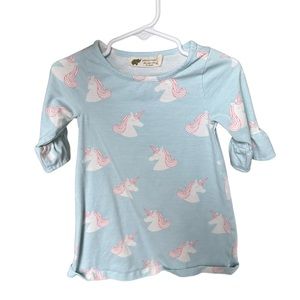 Monica & Andy Organic Cotton Unicorn Bell Sleeve Dress- 12-18 months